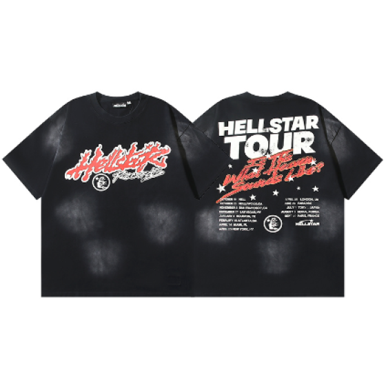 Hellstar Washed Retro Trendy Print Short-Sleeve T-Shirt